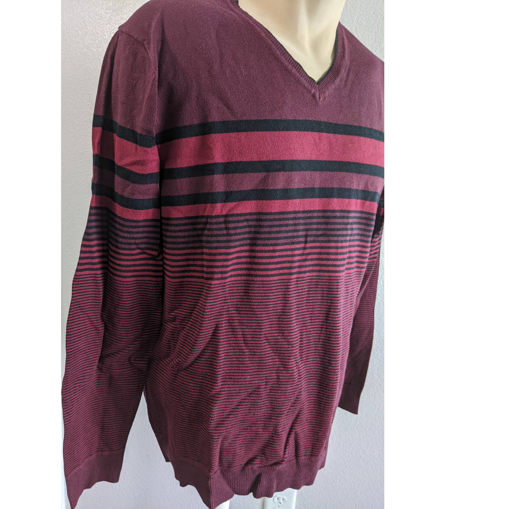 Alfani V-Neck‎ Sweater XL Men's Red Black Striped Pullover Lightweight Everyday